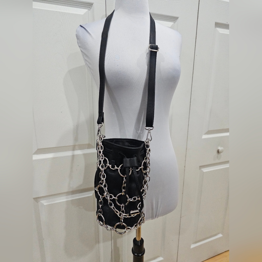 Dolls Kill Poster Grl Check Yourself Bucket Black O Ring Bag Crossbody Purse - Picture 2 of 14